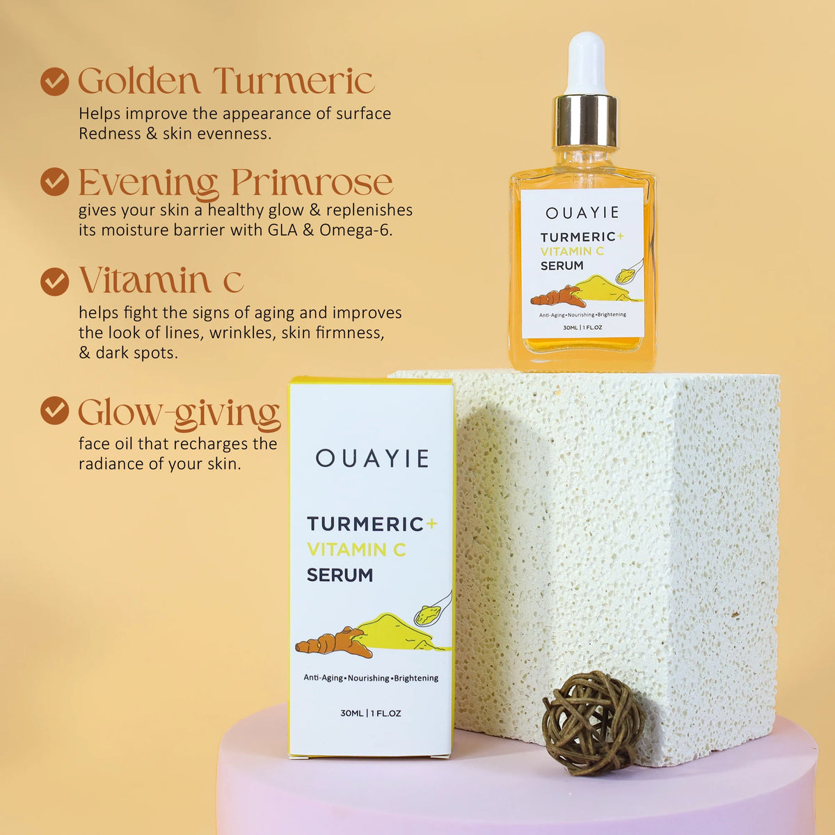Private Label Organic Turmeric Facial Serum for Glowing Brightening Skin Care Hot Sale for Face and Body Turmeric Serum Oil