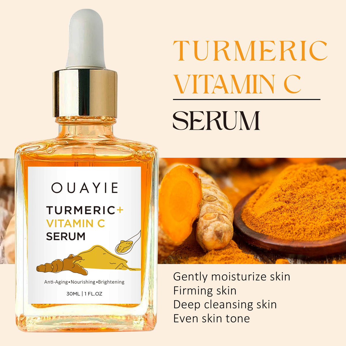 Private Label Organic Turmeric Facial Serum for Glowing Brightening Skin Care Hot Sale for Face and Body Turmeric Serum Oil